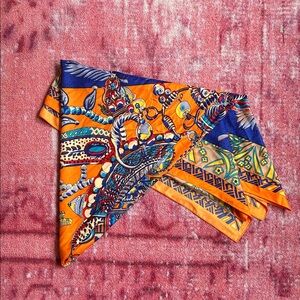 Tuckernuck Orange & Navy Printed Silk Scarf